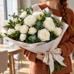 Букет Белая классика в руках у девушки