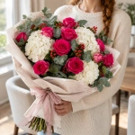 Букет Фуксия и облака в руках у девушки
