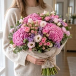 Букет Розовый всплеск в руках у девушки