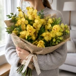 Букет Солнечная орхидея в руках у девушки