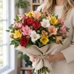 Букет Солнечный микс в руках у девушки