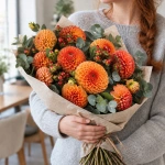 Букет Терракотовый акцент в руках у девушки