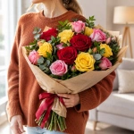 Букет Яркий калейдоскоп в руках у девушки
