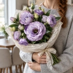 Эустома сиреневая в руках у девушки