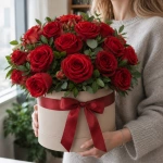 Коробка с розами Вечная любовь в руках у девушки