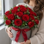 Цветы в коробке Классика страсти в руках у девушки